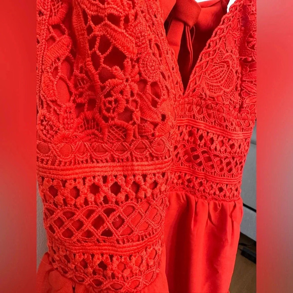 Summer V Neck Bowknot Spaghetti Strap Lace Dresses Sleeveless Flowy Dresses - Picture 4 of 6